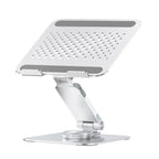 360-degree adjustable aluminum laptop stand, foldable desktop holder with anti-slip base, silver color
