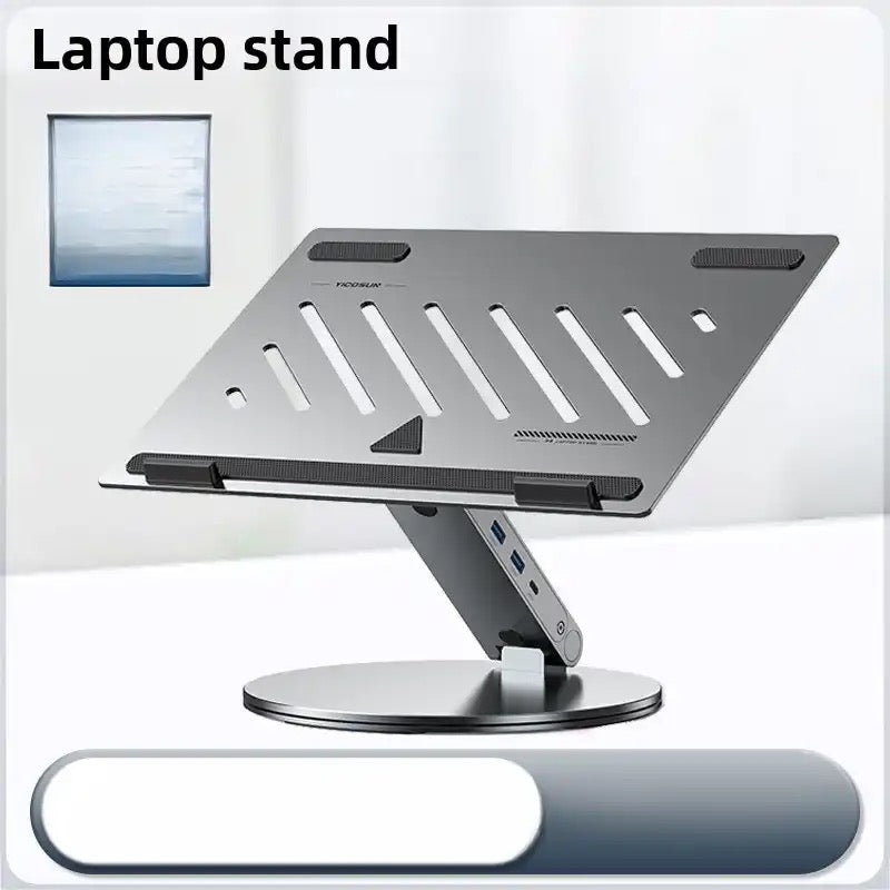 Optimal Comfort & Connectivity: Ergonomic Laptop Stand with Swivel and Built-in USB Hub