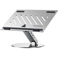 6-in-1 aluminum laptop stand with USB hub, 360-degree rotation, adjustable height, and heat dissipation for MacBook and PCs