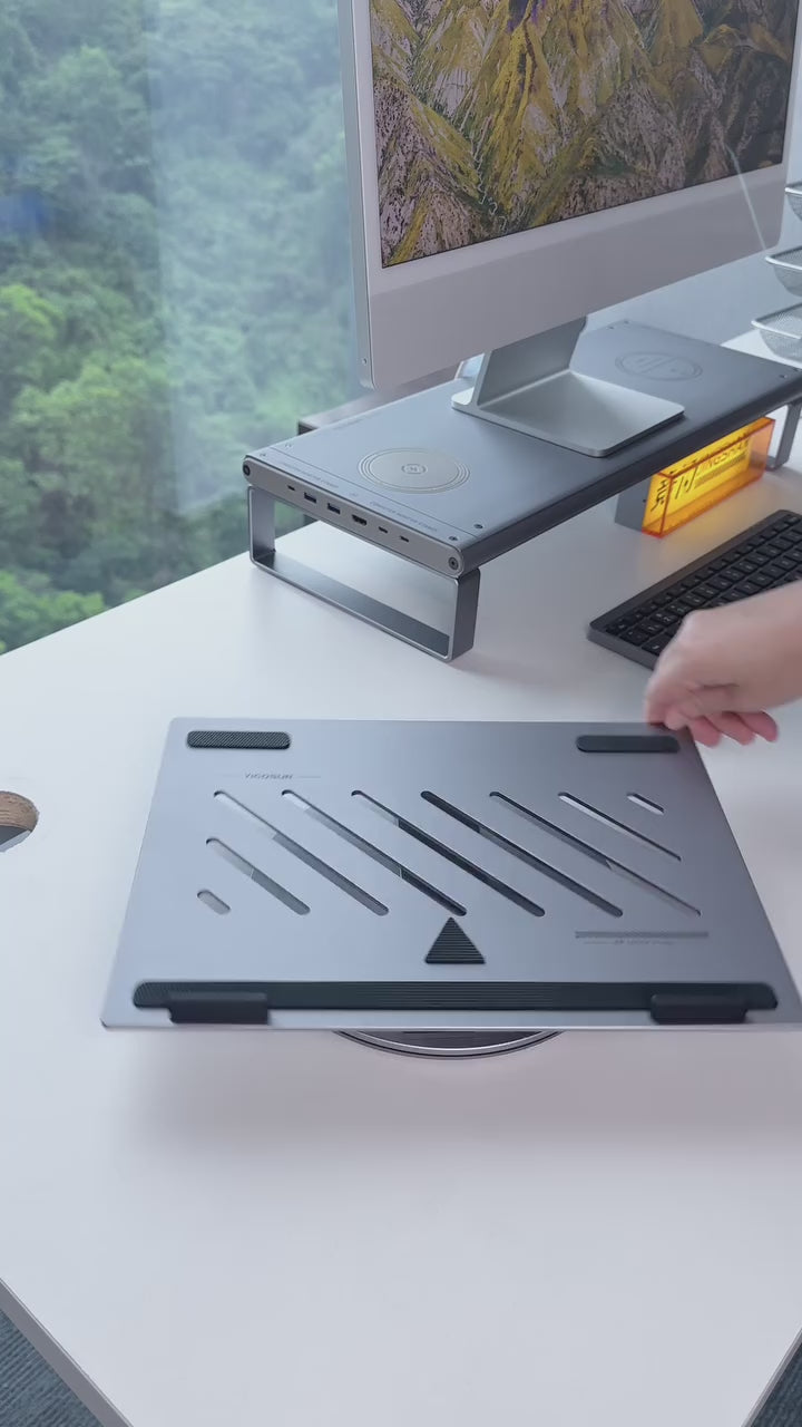 Optimal Comfort & Connectivity: Ergonomic Laptop Stand with Swivel and Built-in USB Hub